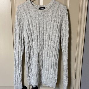 Express Heather Gray Cable Knit Crewneck Sweater
